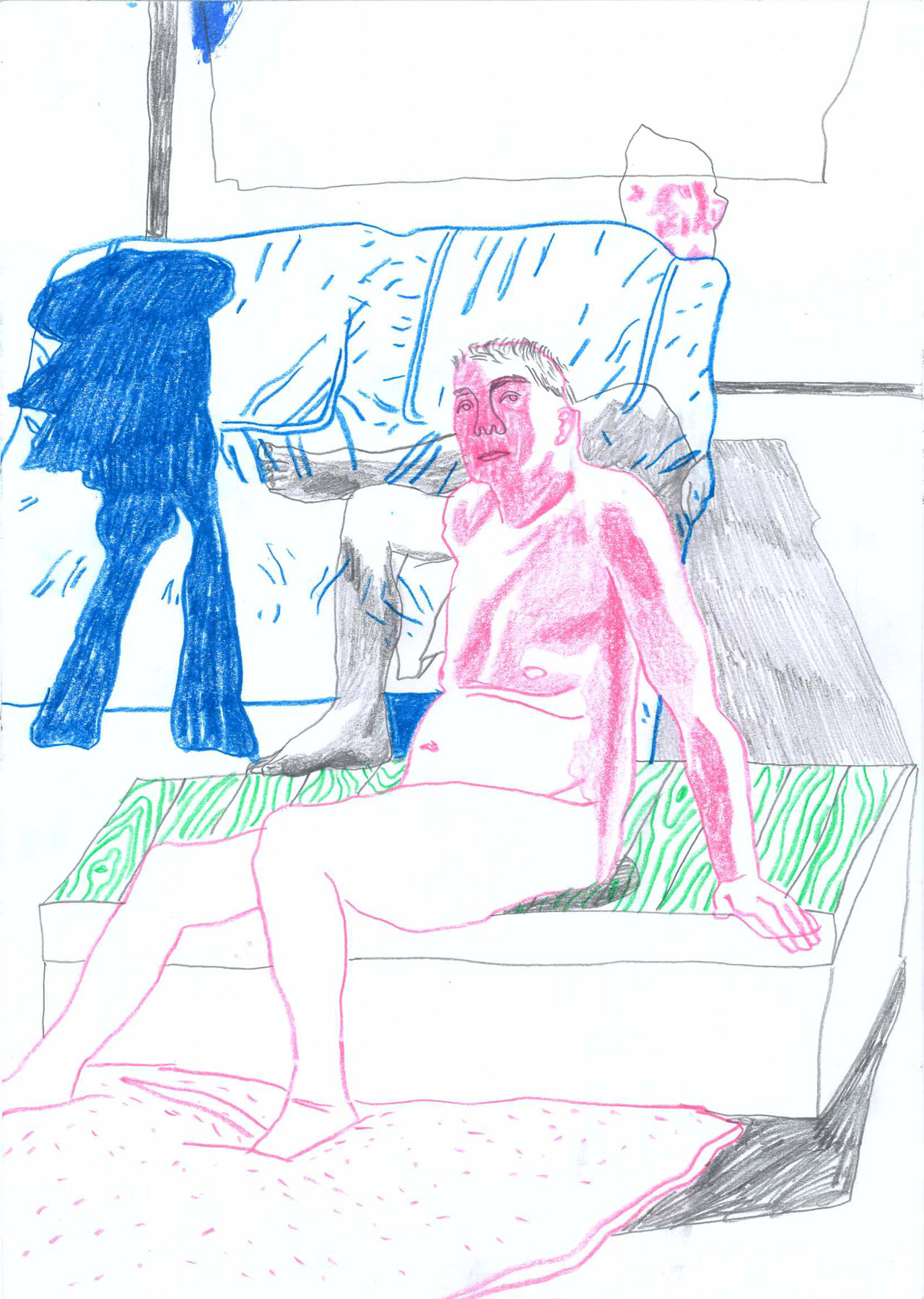 Man and Sofa 2, colored pencil on paper, 29 x 21 cm, 2019, Lisa Breyer
