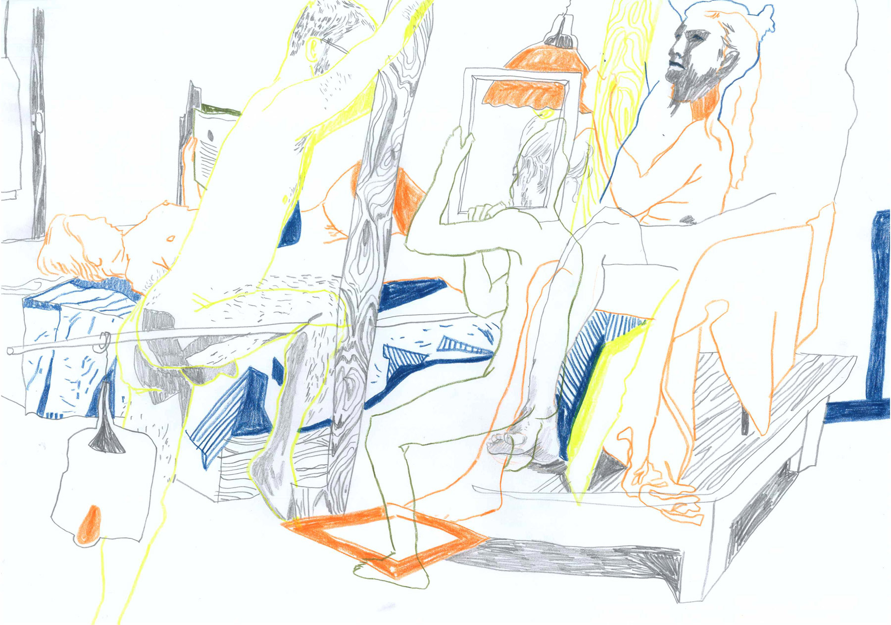 Formation mit Lampen, colored pencil on paper, 42 x 29 cm, 2019, Lisa Breyer