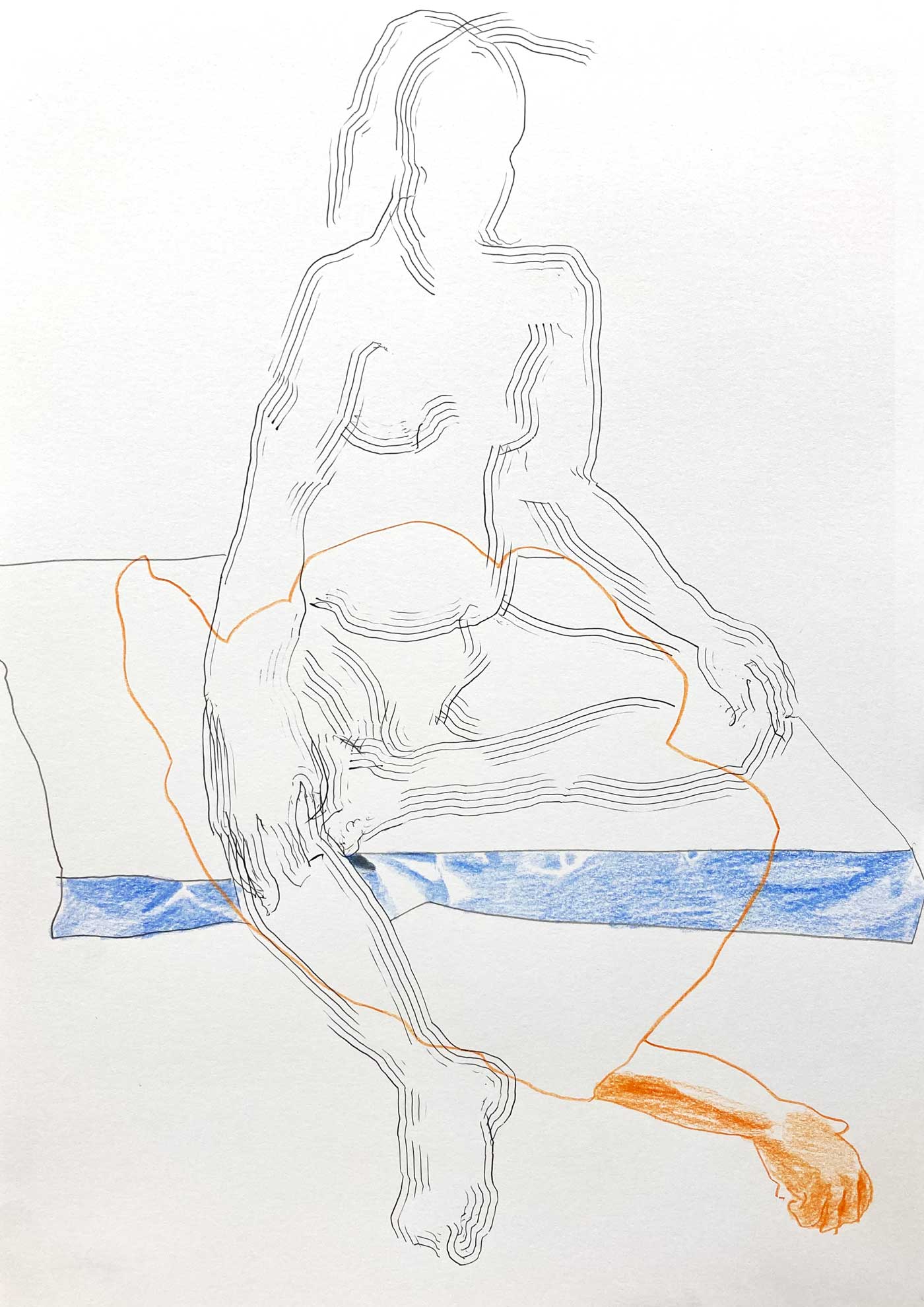 Aktzeichnung einer sitzenden Figur, Buntstifte und Kugelschreiber, 2022 Lisa Breyer